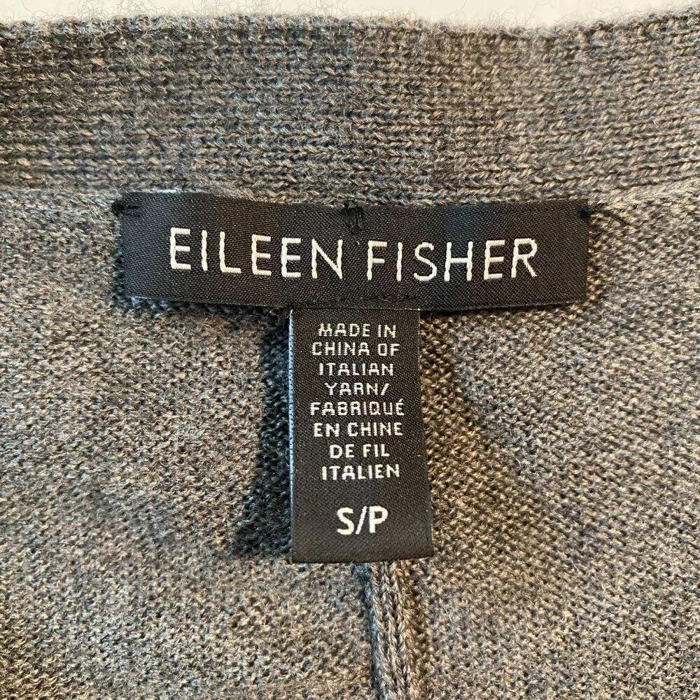 Eileen Fisher 100% Merino Wool V-Neck Tunic Sweater Grey Size Small/Petite